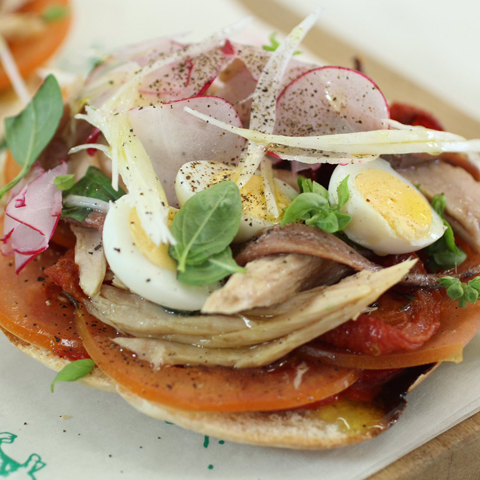 Imagen Pincho-pizza elegante con Anchoas y Ventresca de Bonito Campos